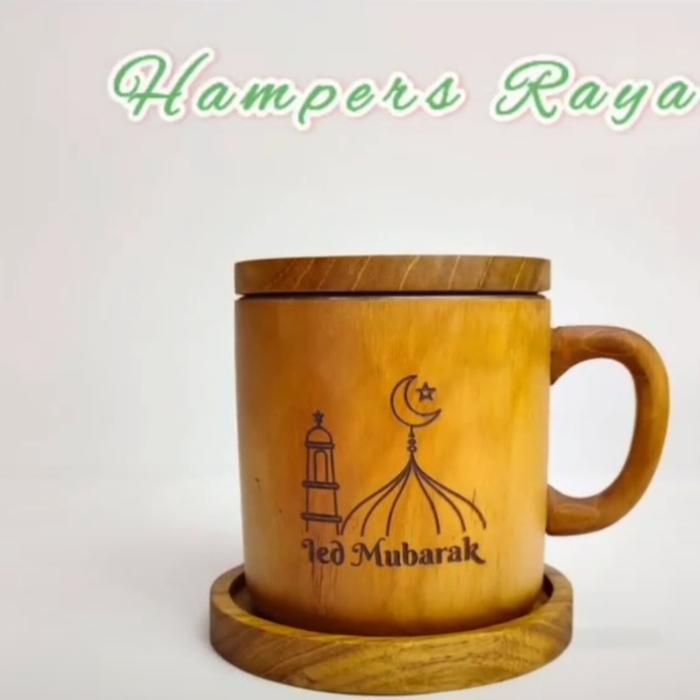 cangkir kopi mug kayu jati custom nama 8x9