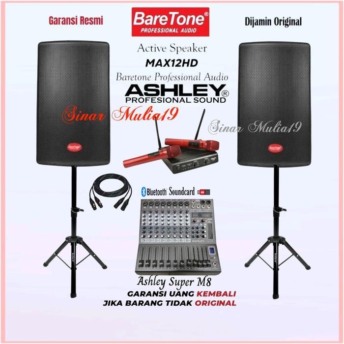 Paket Karaoke BareTone MAX12HD Original Mixer Ashley 8 Channel 2 Unit Mic Wireless Ashley