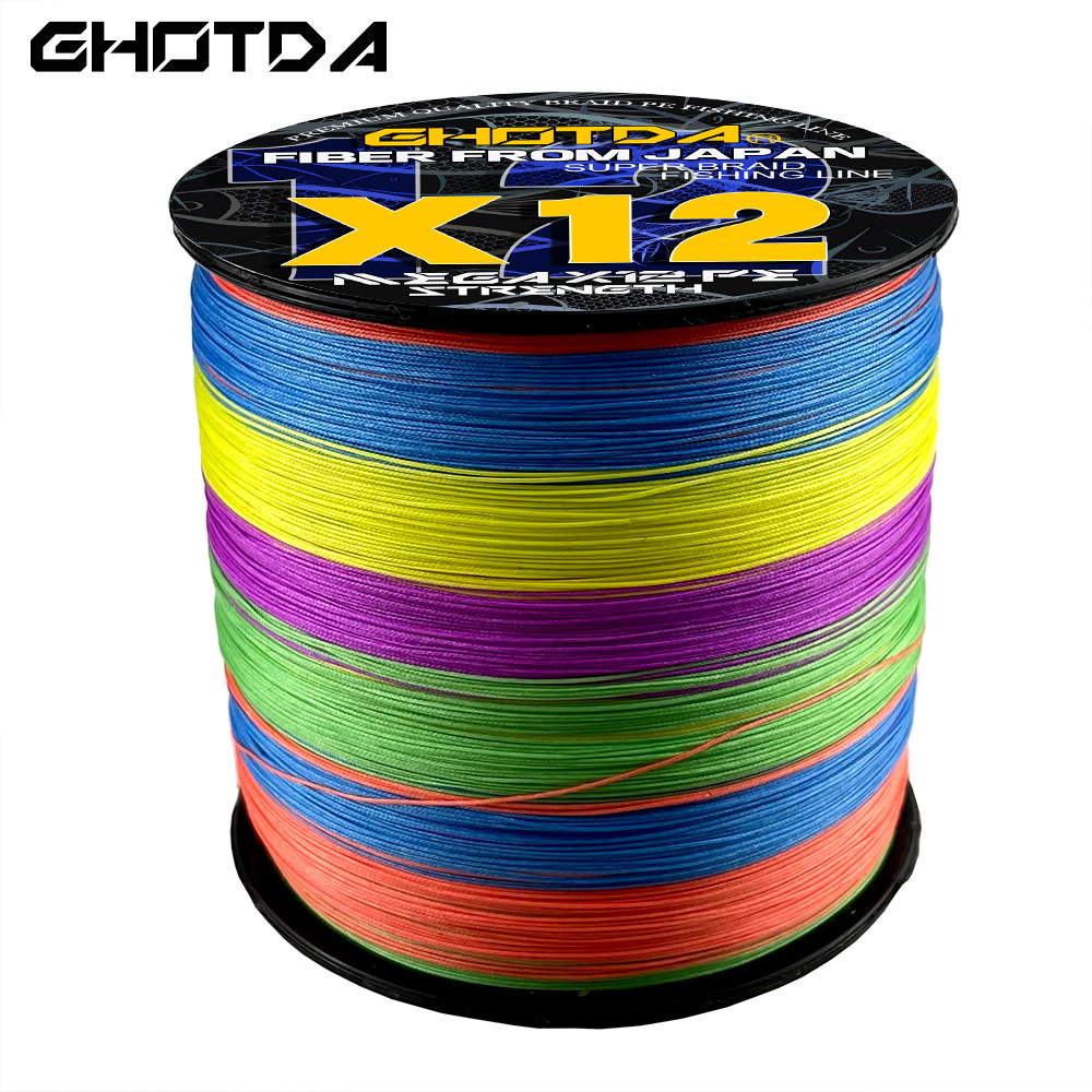 GHOTDA 12 Strands Braided Fishing Line X12 300M 500M 1000M PE Fishing Line 25-120LB Multifilament