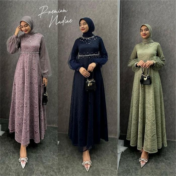 NADINE DRESS EXCLUSIVE SPECIAL GAMIS SALWA TERBARU PREMIUM GAMIS WANITA REMAJA FULL FURING BROKAT