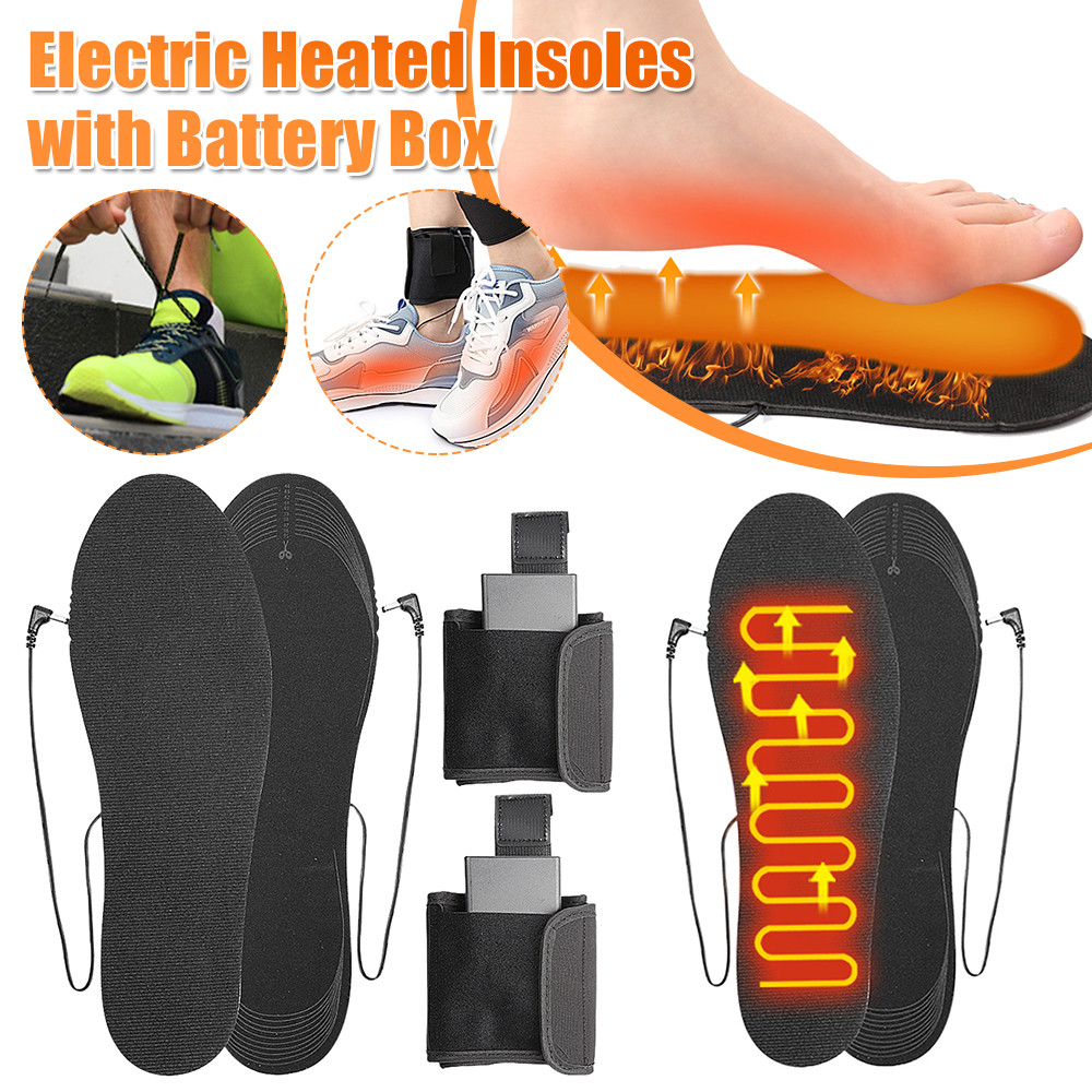 Electric Heated Insoles with Battery Box Winter Heating Insoles Reusable Outdoor Thermal Insoles for