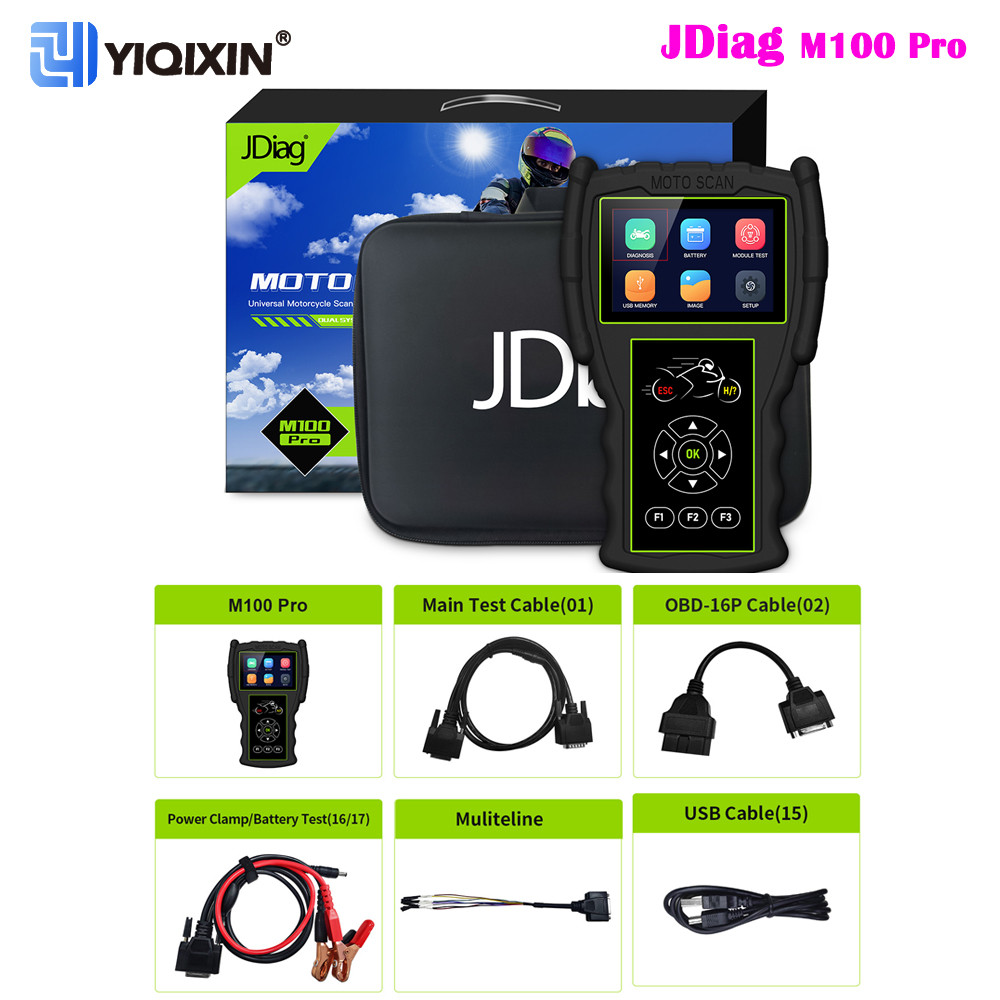 YIQIXIN JDiag Motorcycle Diagnostic Tool Universal Motorbike Scanner 2in1 M100 PRO Motor Scan Batter