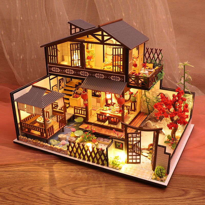 DIY Wooden Dollhouse Chinese Town Architecture Doll Houses Miniatures with Furniture Toys for