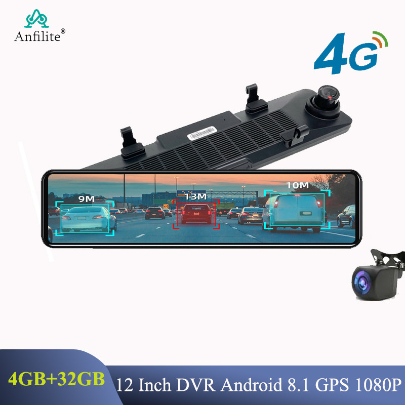 12 Inch Android DVR GPS Navigation 4G Dash Camera Car Rear View Mirror Camera 1080P Video Recorder D