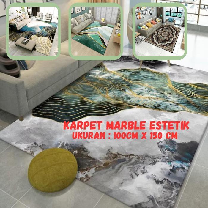 HL0587 Karpet Lantai Polyester Karpet Marble Estetik Karpet Permadani Karpet Pola Batu Ambal Karpet
