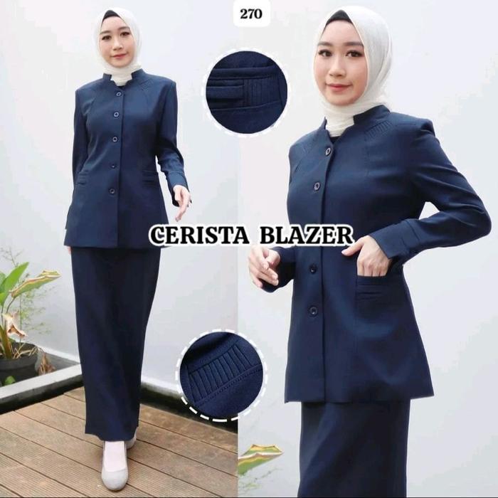 SERAGAM BLAZER BIRU DONGKER GURU ASN,PNS WANITA / SETELAN BAJU DINAS PDH DONGKER ROK DAN CELANA