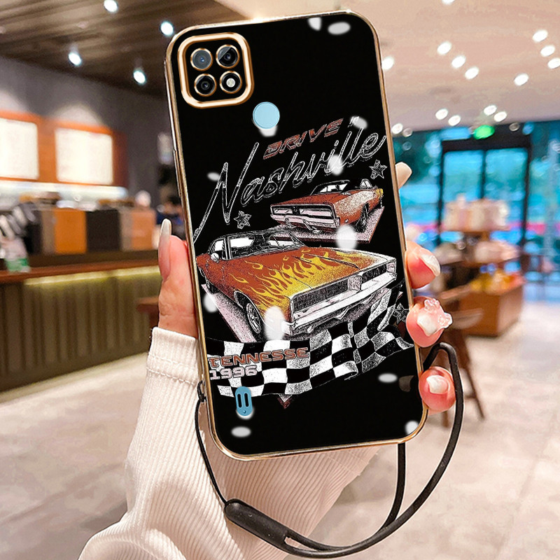 Casing Hp Untuk Realme C21 C21Y C25Y Case Retro Mobil Api Penyepuhan Cesing silikon Kasing SoftCase 