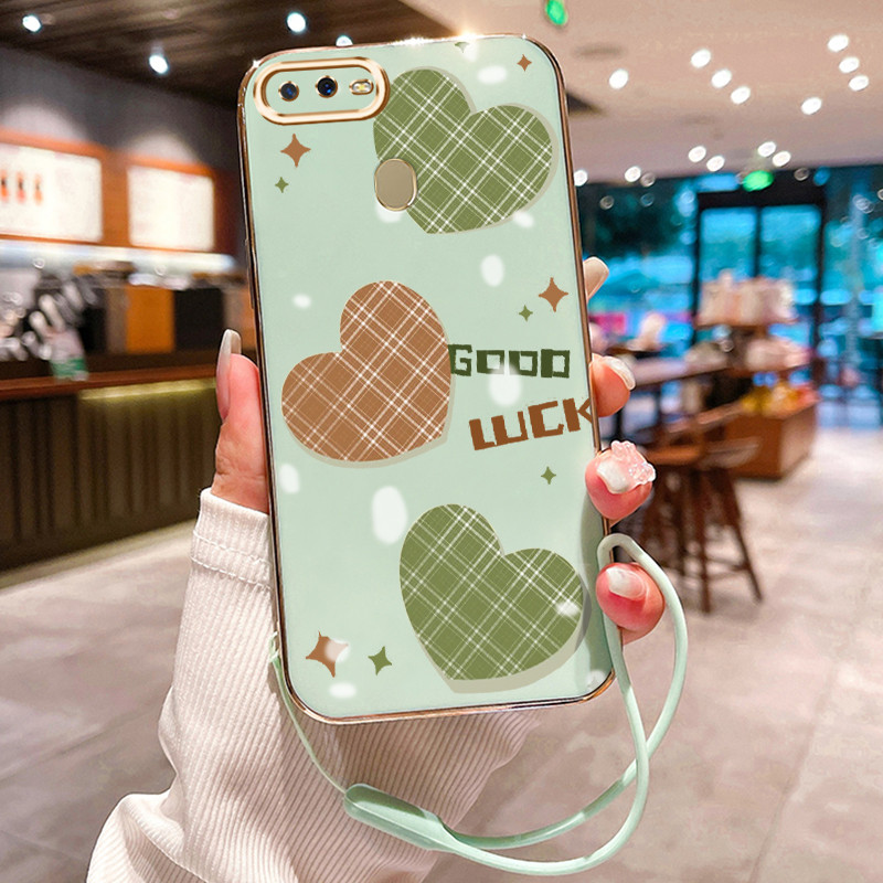 Casing Hp Untuk OPPO A7 A5s A12 A12s A11k Case Hati Kotak Tiga Warna Penyepuhan Cesing silikon Kasin