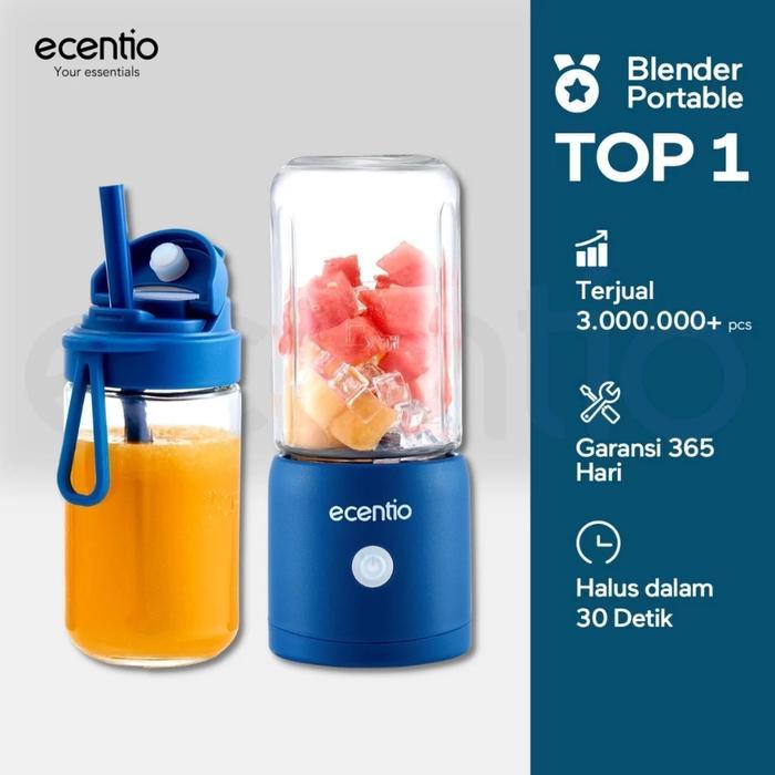 Premium Ecentio Blender Juicer Portable Mini Juicer Glass Dual-Cup 10 Mata Piasu Multifungsi Tanpa