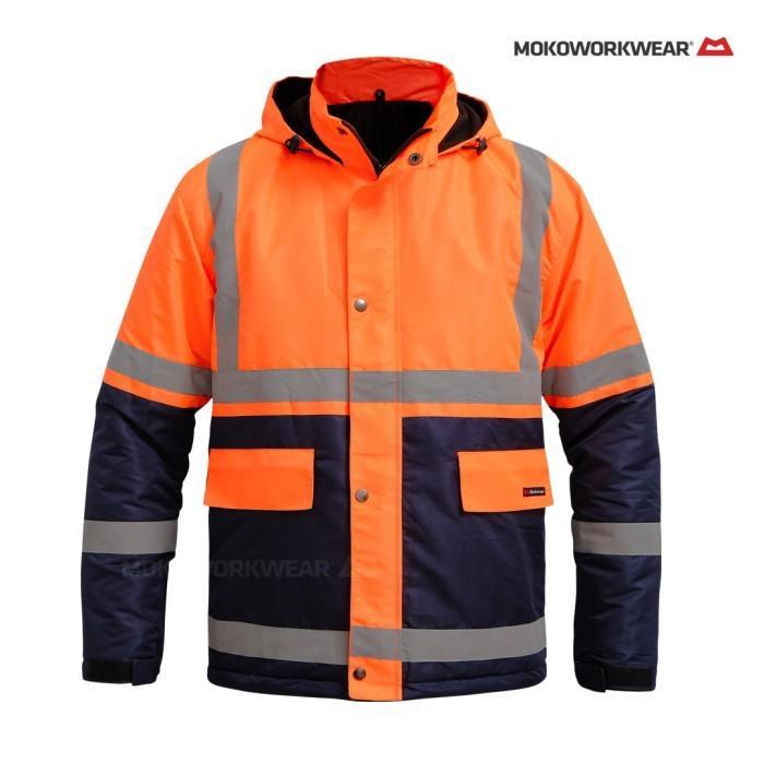 Jaket Safety Outdoor Orange Navy Mokoworkwear Kerja Kombinasi