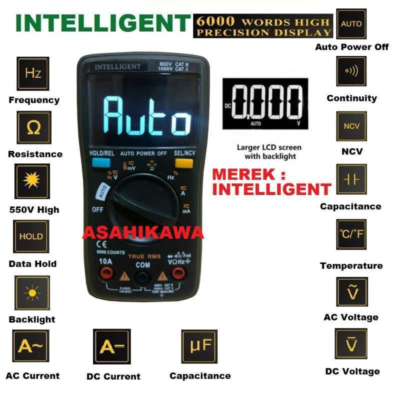 Intelligent Auto Multimeter Digital Avometer Multitester Alat Pengukur Listrik Auto Power Off