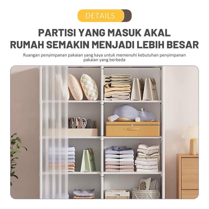 COD Rak lemari pakaian multifungsi dengan gorden/lemari pakaian plastik putih mudah dipasang/lemari