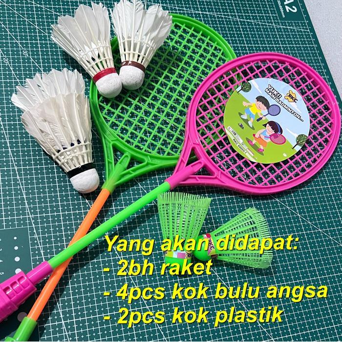 Rkc - Set Raket Anak Plastik (Mainan Raket Bulutangkis - Isi 2 Raket & 6 Kok)
