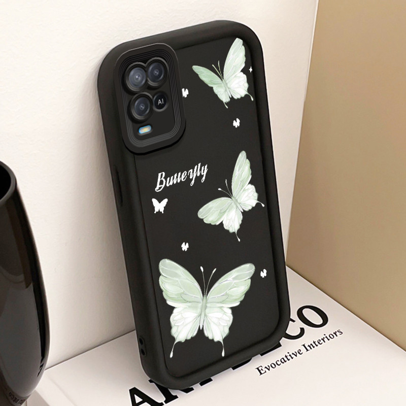 Casing Hp untuk OPPO A54 Case Kupu-kupu hijau mint Kasing silikon Cesing Anti Crack Tahan Banting Ke