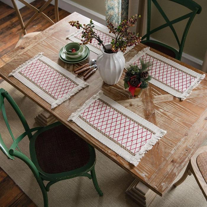 Table Runner Meja Makan Table Runner Premium Rajut Nordic Merah