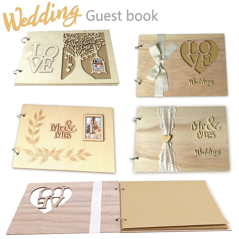 Buku Tamu Pernikahan Kayu Pedesaan dengan Renda CINTA Mr Mrs DIY Buku Masuk Foto Pasangan Yang Diper