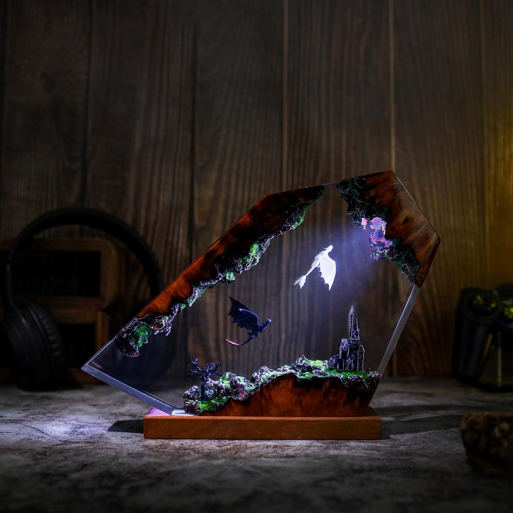 Resin Dragon Night Light Black And White Dragon Resin Lamp Bedroom Table Lamp Halloween Gift