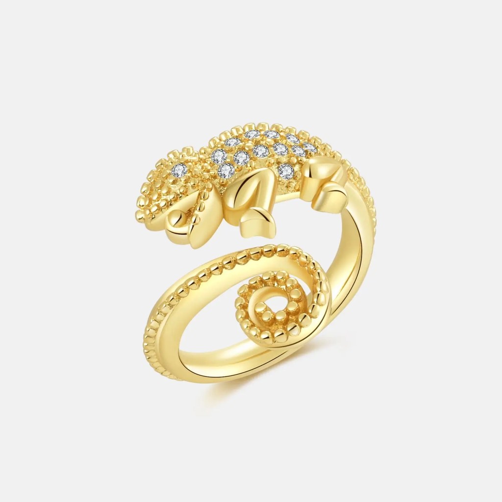 Adjustable Open Ring Animal Crocodile Bent Shape Gold Plated Simple Jewelry Ring Fashionable