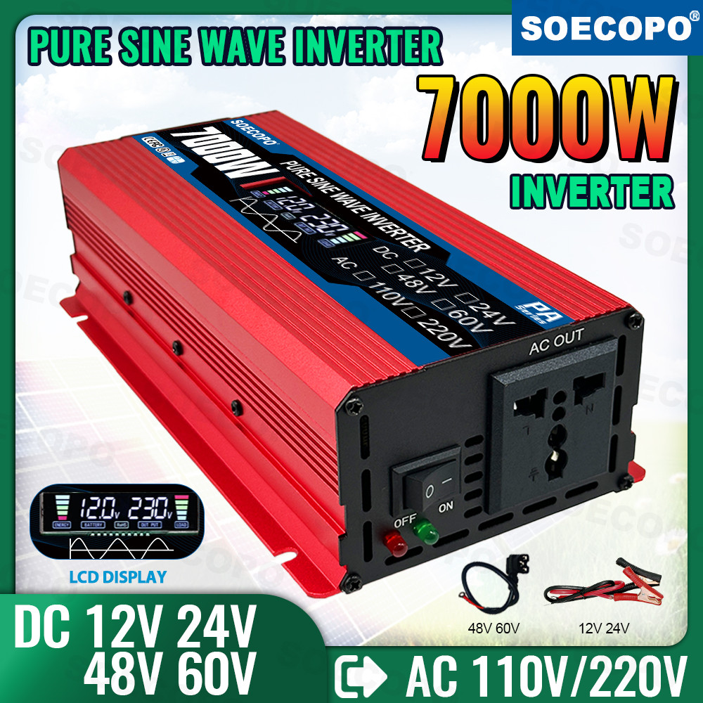 SOECOPO 12V Inverter for 110V 7000W Pure Sine Wave Inverter Solar Inverter DC 12V/24V/48V/60V to AC