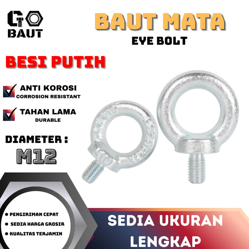 Eye Bolt / Baut Mata Baut / Lifting Eye Bolt Besi (Putih) M12
