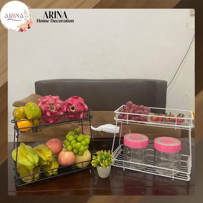 [AHD] Rak Toples / Tempat keranjang buah Serba Guna 2Tingkat / Keranjang 2 Tingkat Besi Putih,