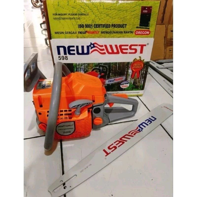 Mesin Chainsaw New West 598 + bar 22"dan rantai Oregon komplit Mesin senso New West 598 Komplit  Mes