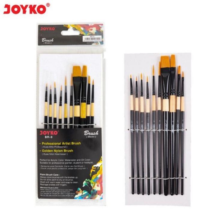 KUAS LUKIS SET JOYKO BR-9 GOLDEN NYLON BRUSH WARNA KEEMASAN KUAS CAT AIR CAT MINYAK CAT ACRYLIC ISI