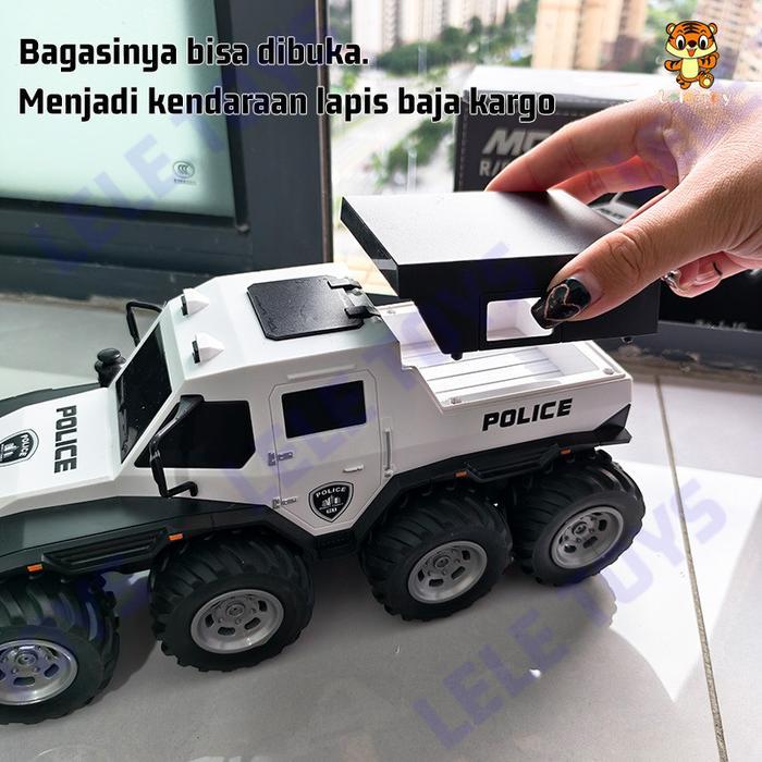 LeLe Toy 40MHz Mocha Off-road Mobil Polisi 8 Roda Remote Control Kendaraan Lapis Baja Dengan Lampu
