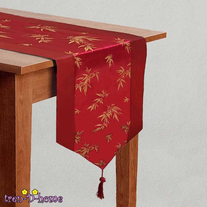 Taplak meja makan tamu buffet daun table runner satin panjang rumbai