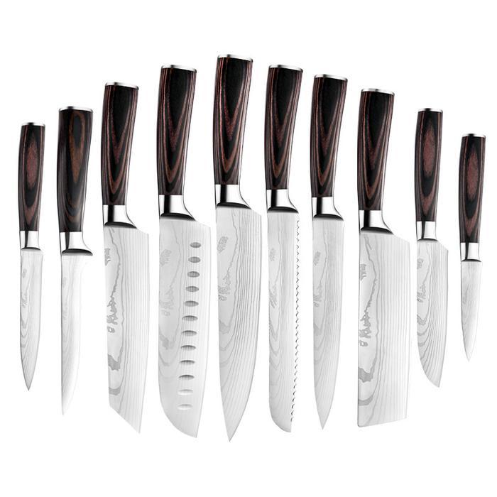Pisau Dapur Daging Serbaguna Bilah Lebar Tajam Damascus Pattern Stainless Steel 5Cr15, Gagang Kayu