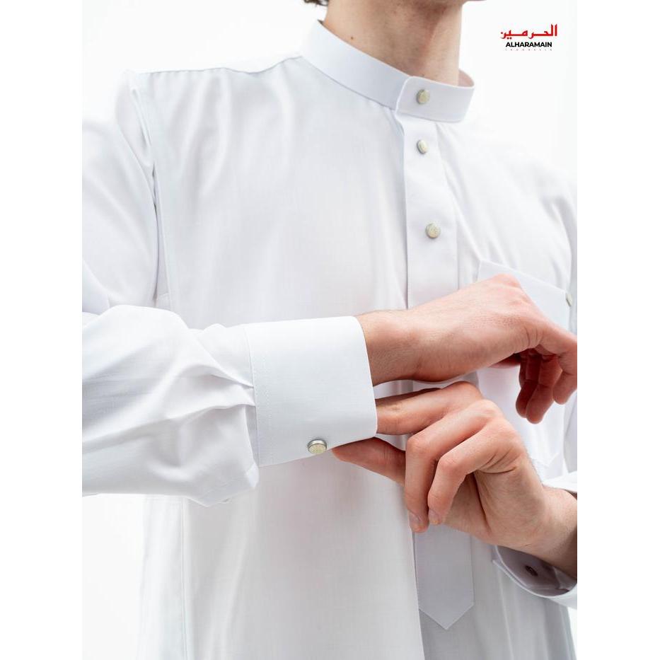 ALRAWDA by Alharamain Jubah / Gamis Pria Dewasa Slimfit Premium Series (1090) Putih Putih Tulang