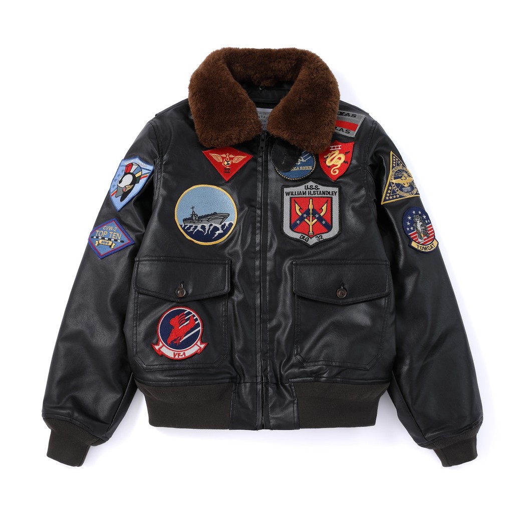 Top Gun Pu Leather Coat G1 Tom Cruise Maverick Fur Flying Aviator Pilot Military Flight Men Jacket