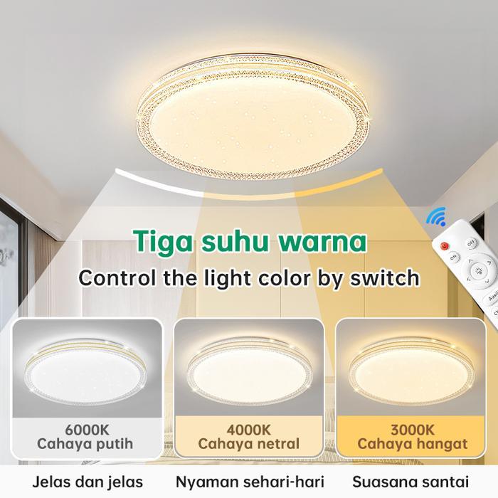 Lampu Plafon Kristal Dua Lapisa 36/48W Dapat Diredupkan Lampu Ruang Tamu 3 Warna Lampu Hias led