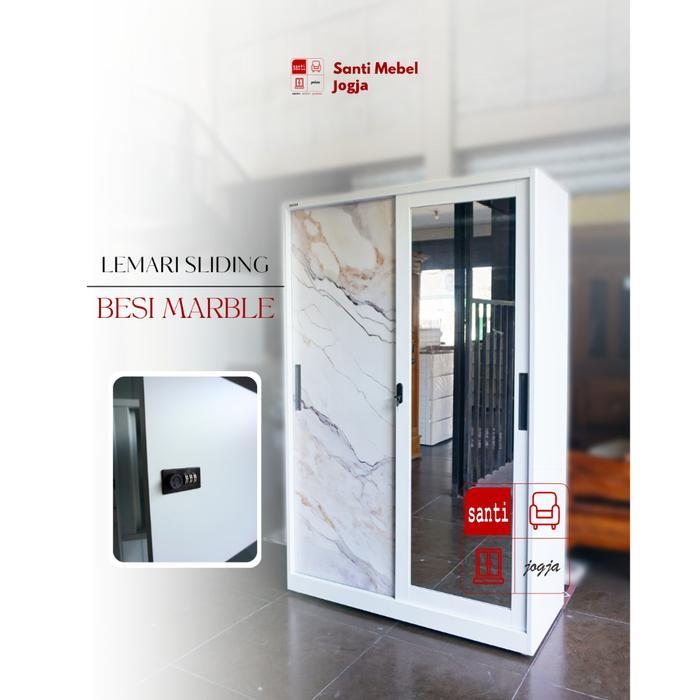 Lemari Sliding Besi Putih 120 cm Motif