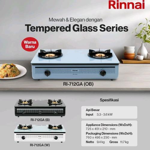 KOMPOR GAS RINNAI 2 TUNGKU RI-712GA KACA BERGARANSI
