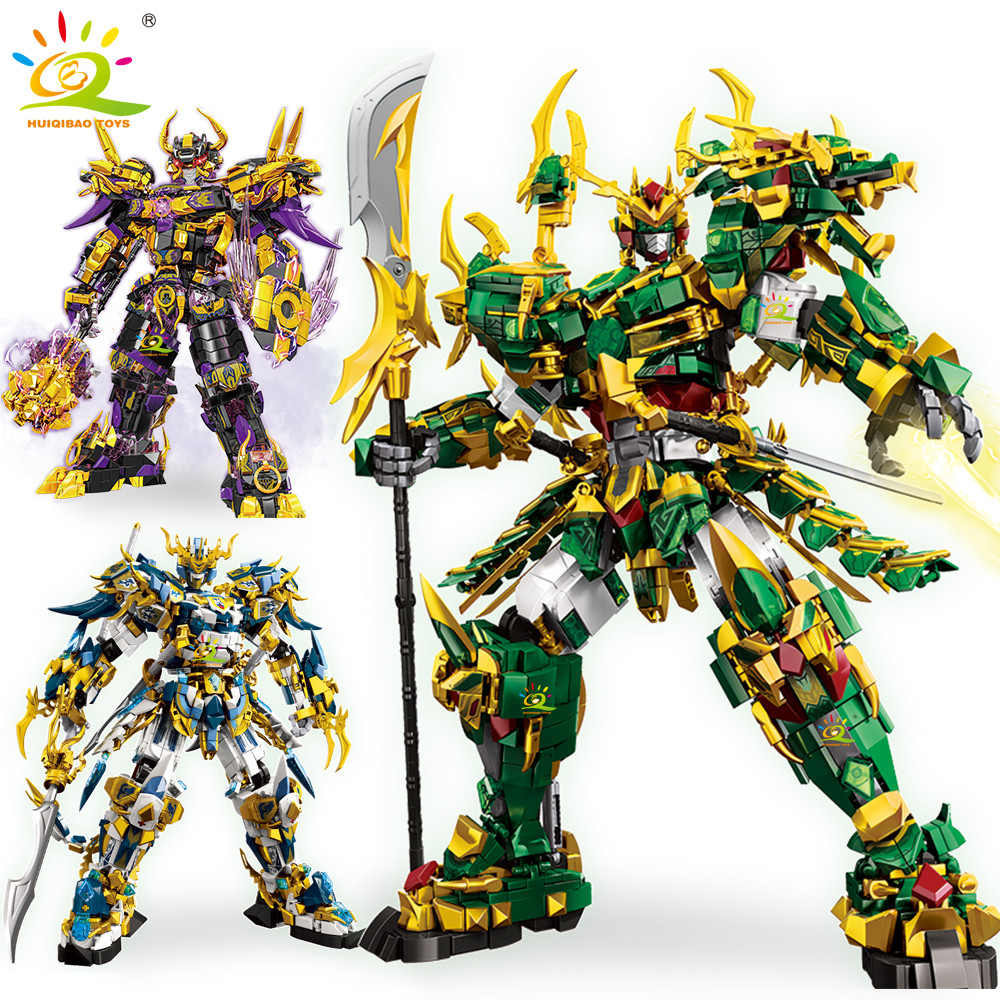 HUIQIBAO SunWuKong Warrior Mech Robot Building Blocks MOC Chinoiserie Action Figure Brick Children