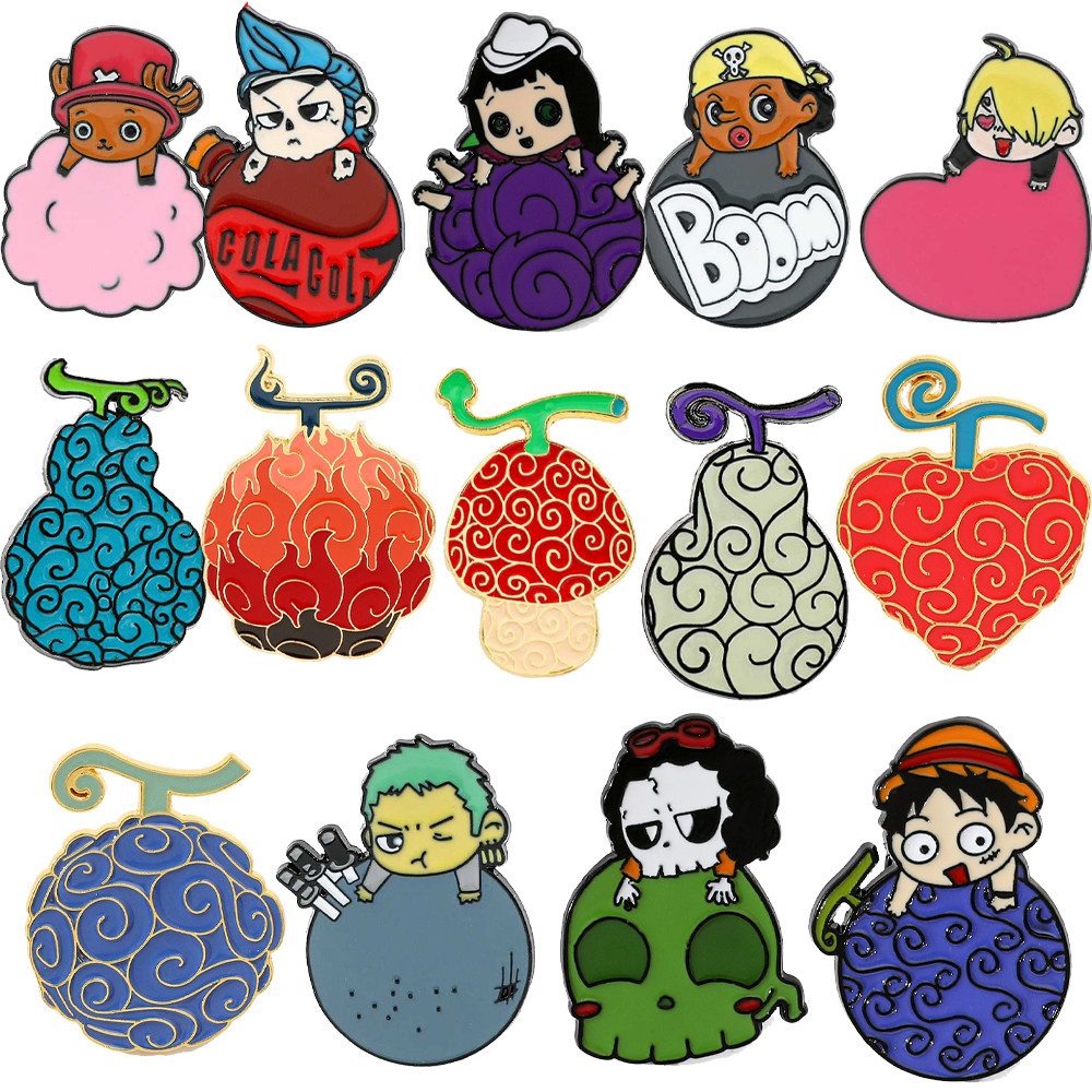 14 Pcs Anime Cartoon Cute Brooch Creativity Luffy Zoro Chopper Character Enamel Pins Badge Clothes