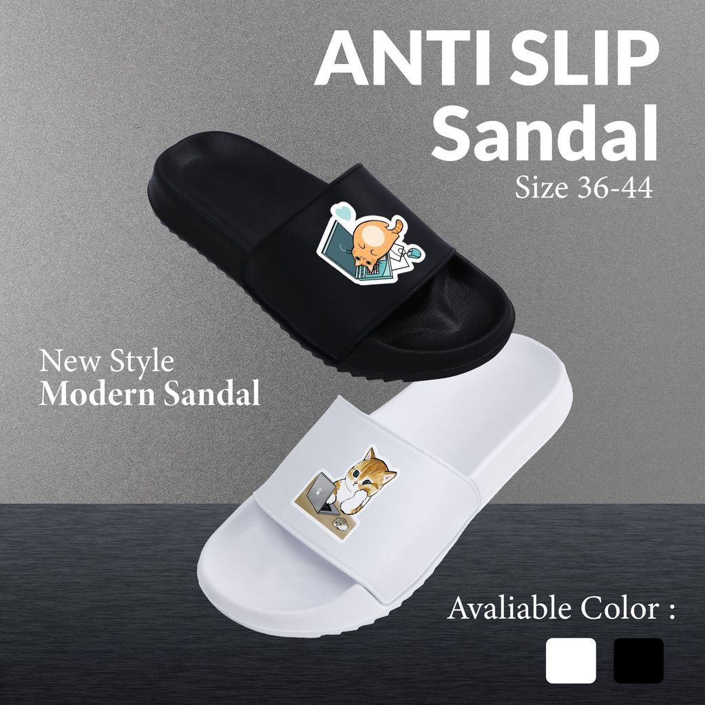 Sandal Anti Slip Pria Wanita Cewek Cowok Keren Couple Desain Trendy, Stiker Kartun Kucing Anjing, Ny
