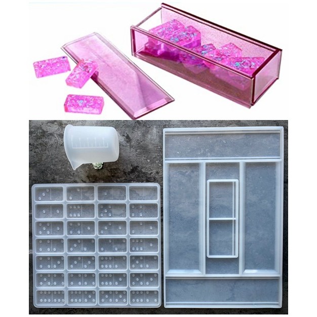 Pai Gow Drip Set Resin Making Mold Diy Crystal Drip Domino Box Dominoes Storage Silicone Moulds