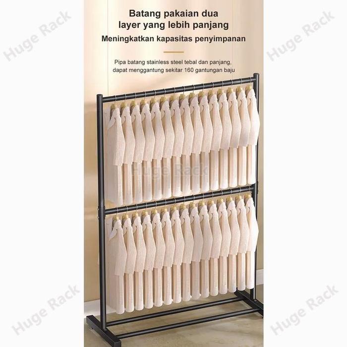 MMMRak Gantungan Baju Besi double Gawang Baju Jemuran Pakaian Portable Jemuran Baju Jemuran Rak Baju