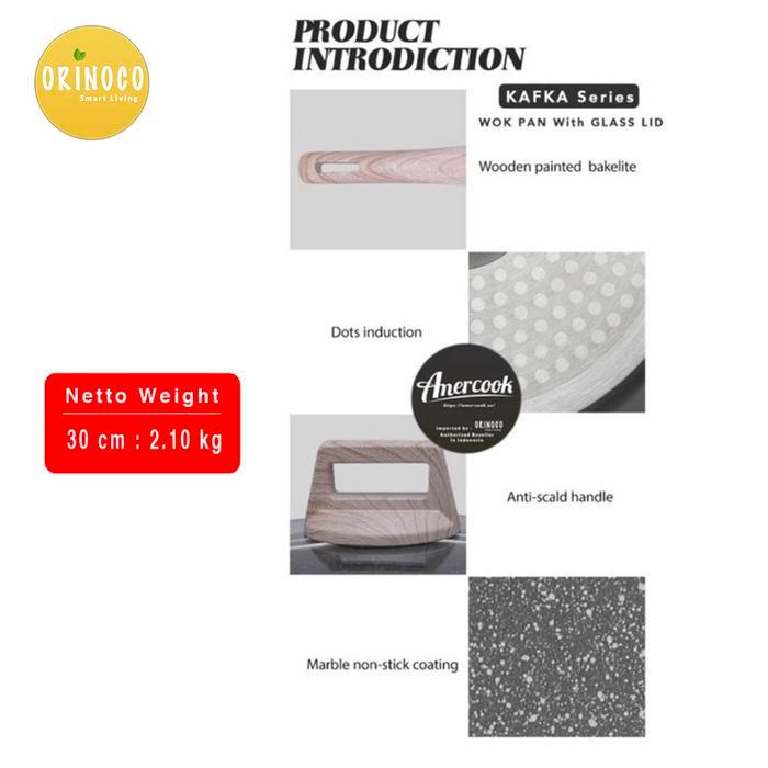 Wajan Penggorengan Amercook Wok Pan Cast Aluminium Anti Lengket 30cm