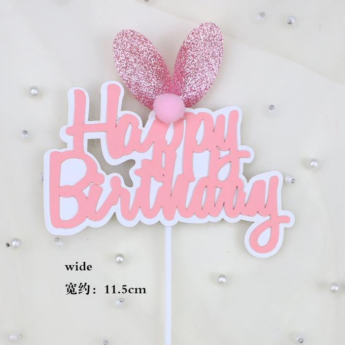 Topper Happy Birthday Telinga Kelinci Pink Untuk Dekorasi Cake Ultah