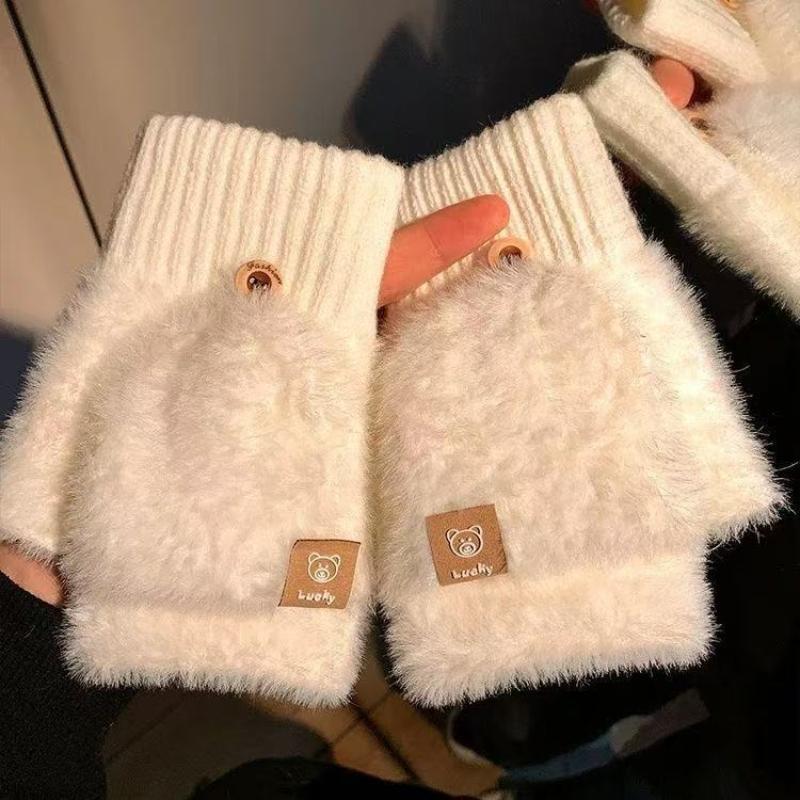 Womens Winter Gloves Warm Student Flip Top Mittens Writing Office Soft Fluffy Outdoor Thick