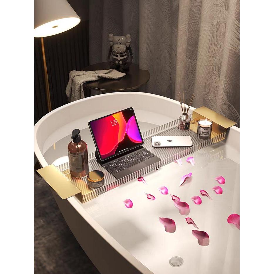 Tatakan Bathtub Tray Nampan Kamar Mandi Gold Marble Stainless - Putih