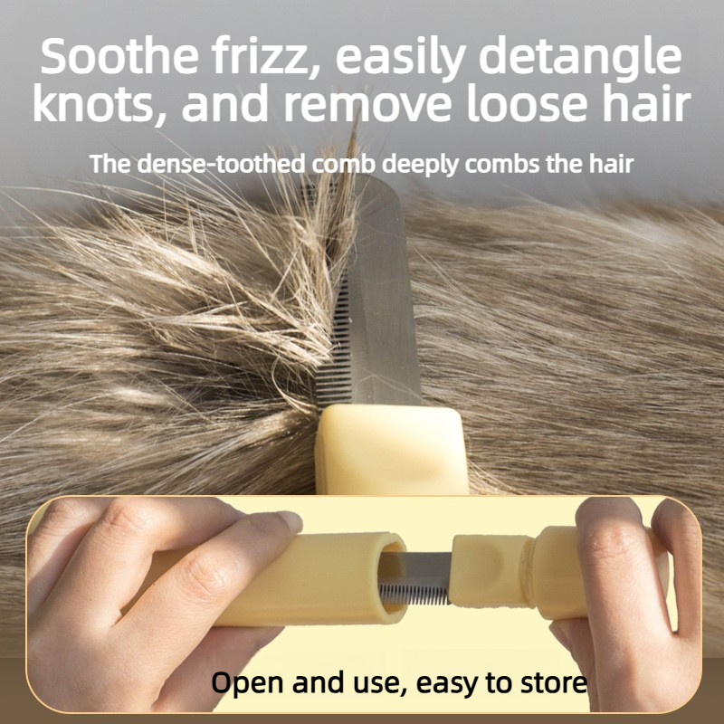 Pet comb, self-cleaning pin comb for cats, removes loose hair and tangles, grooming comb for dogs,