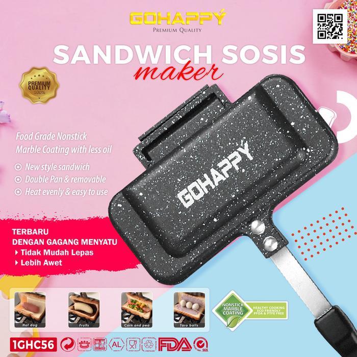 Asli Gohappy Panci Sandwich Sosis Maker Cetakan Waffle Anti Lengket