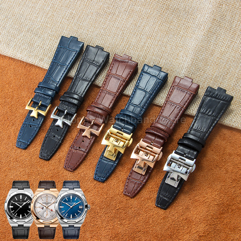 Convex Interface Folding Buckle Genuine Leather Watchband Flexible For Vacheron Constantin Overseas