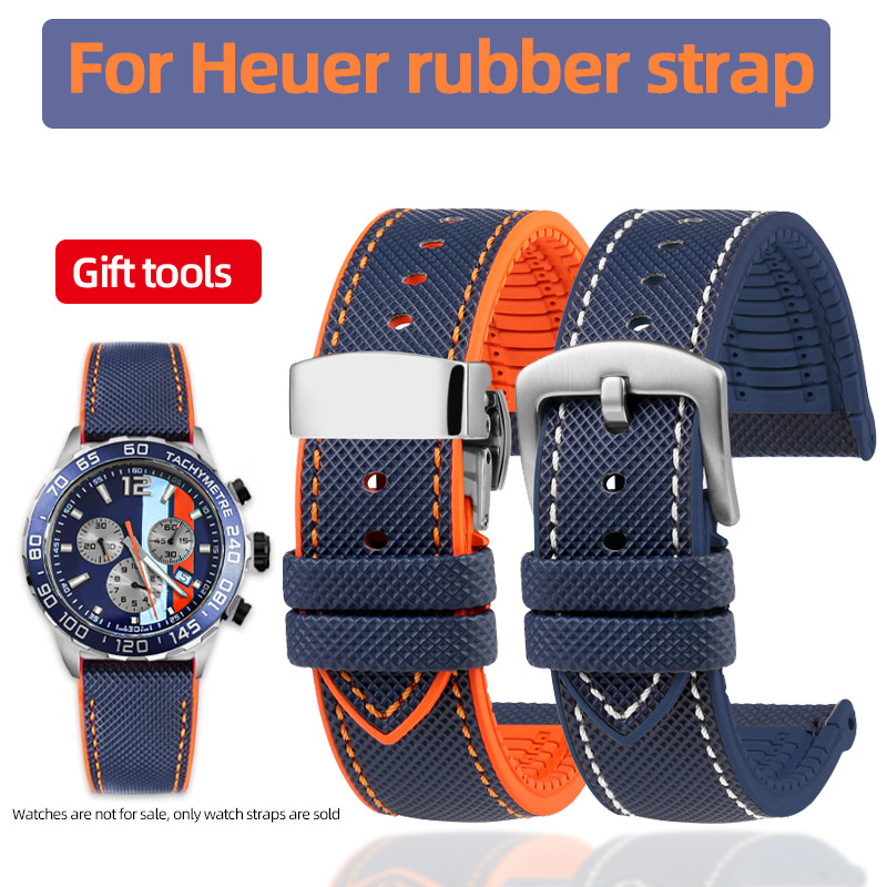 High Quality Rubber Watch Strap For Tag Heuer F1 Gulf Aquaracer Men'S Waterproof Bracelet Blue