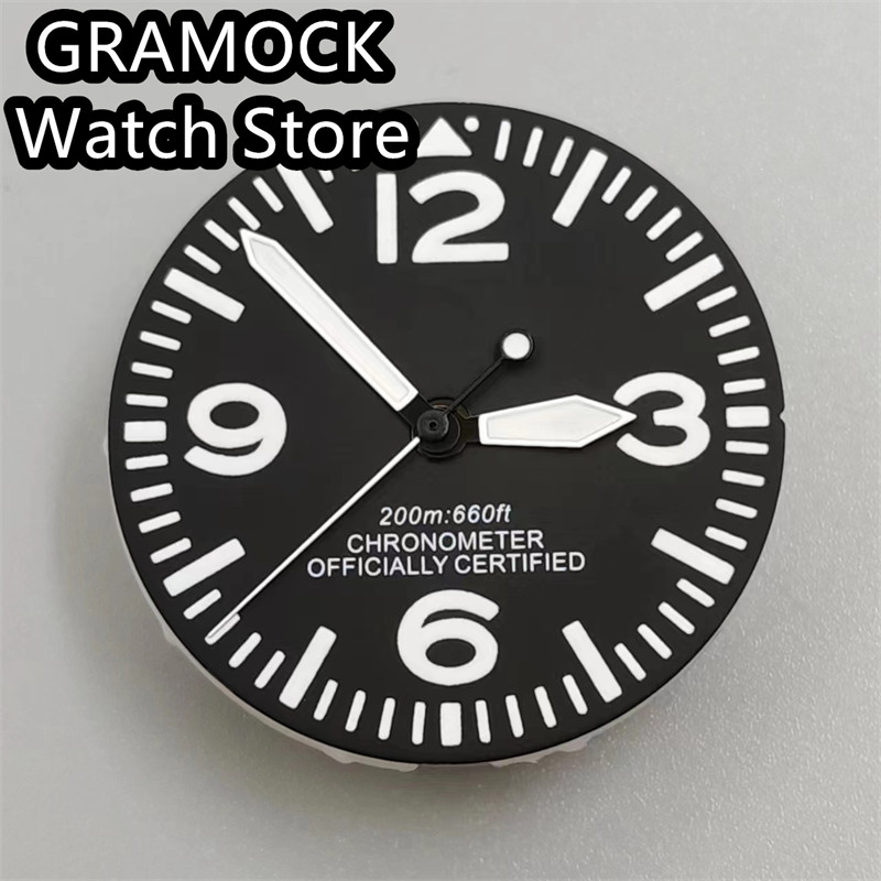 Gramock 29Mm Dial Black Watch Dial Green Fit Nh35 Nh36 Movement