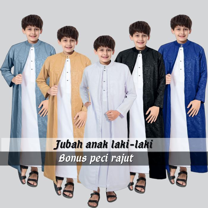 JUBAH ANAK LENGAN PANJANG GAMIS LUARAN ANAK KAIN EMBOS PREMIUM THOBE ARAB MADANA NEW MOTIF KANCING